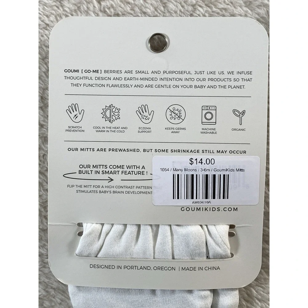 Goumi Stay Put Reversible Organic Baby Mitts Size 3-6M 15-19lb